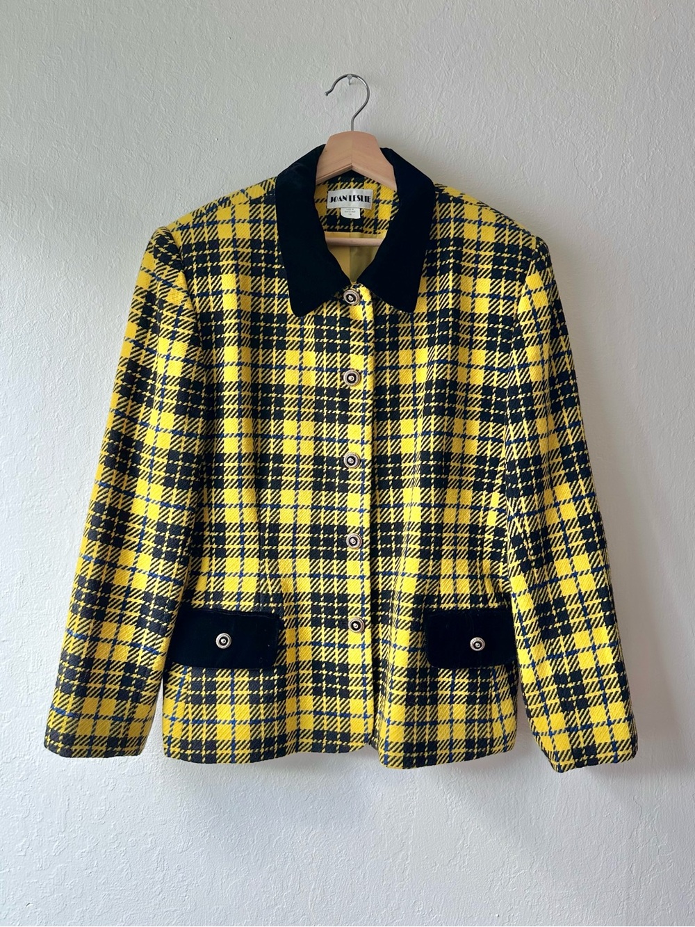 Vintage 1990s joan leslie yellow plaid blazer women’s plus size 18 clueless cher